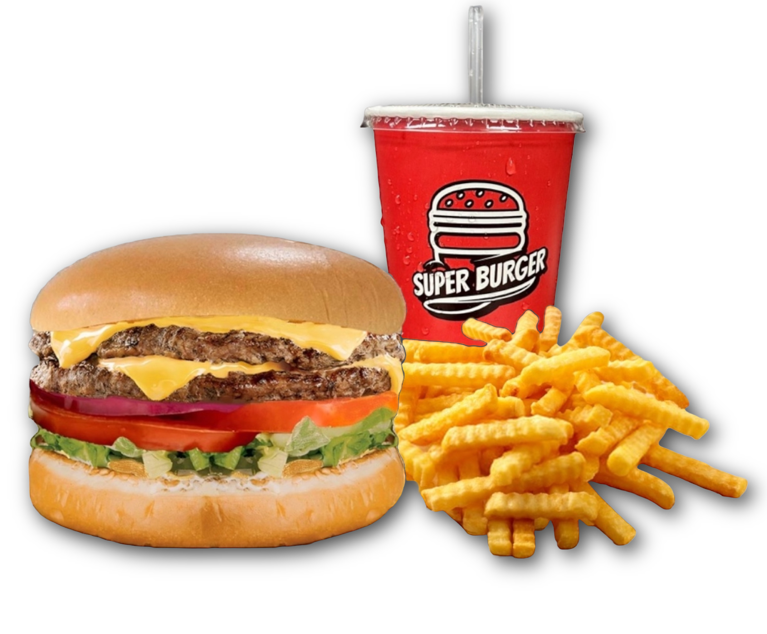 Delicious Super Burger with fresh lettuce, tomato, American cheese and signature Super Sauce - Best burger in Fresno CA