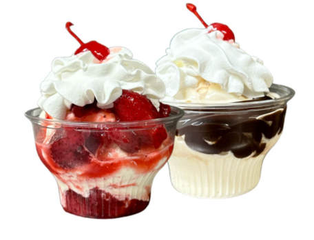 Ice cream sundaes with chocolate and caramel toppings - Super Burger desserts in Fresno CA